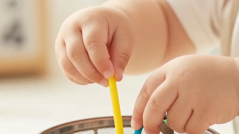 Bebeklerde Pipet Geçirme Süzgeç Oyunu Evde